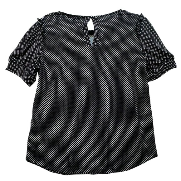 Adrianna Papell Womens Polka Dot Short Sleeve Blouse S Black & White Ruffle Shou - Picture 7 of 9